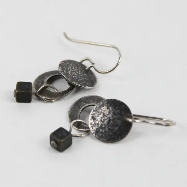 Silver-Tone Industrial Modernist Style Geometric Dangle Earrings