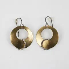 Mixed Metal Industrial Modernist Style Hoop Dangle Earrings