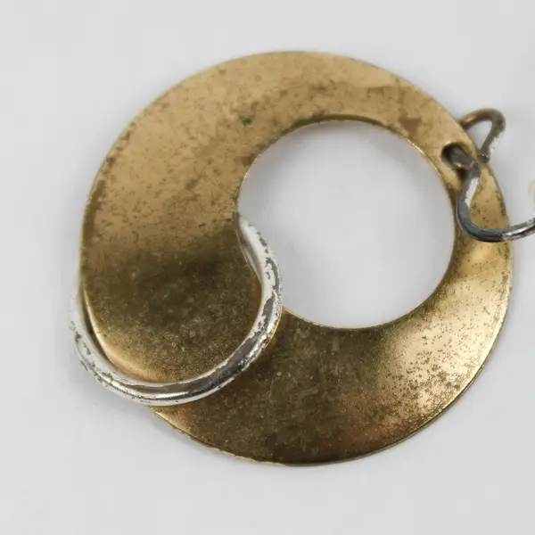 Mixed Metal Industrial Modernist Style Hoop Dangle Earrings