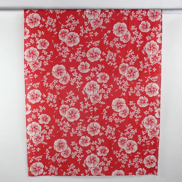 Unbranded Red/White Hibiscus Flower Pattern Fabric Tablecloth 46" x 77"