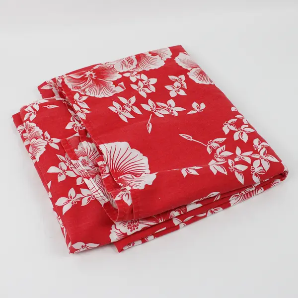Unbranded Red/White Hibiscus Flower Pattern Fabric Tablecloth 46" x 77"