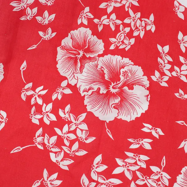 Unbranded Red/White Hibiscus Flower Pattern Fabric Tablecloth 46" x 77"