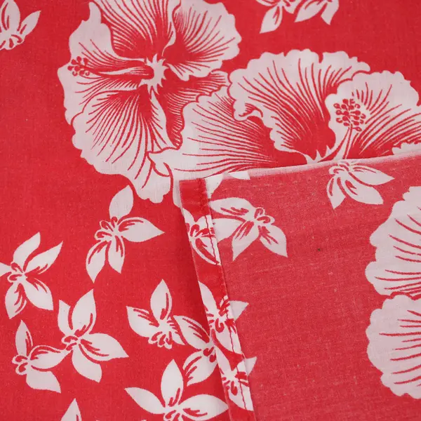 Unbranded Red/White Hibiscus Flower Pattern Fabric Tablecloth 46" x 77"