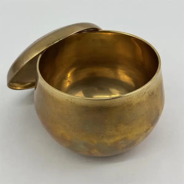 Vintage Etched Brass Rice Bowl with Lid 5”