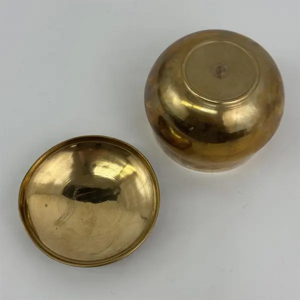 Vintage Etched Brass Rice Bowl with Lid 5”