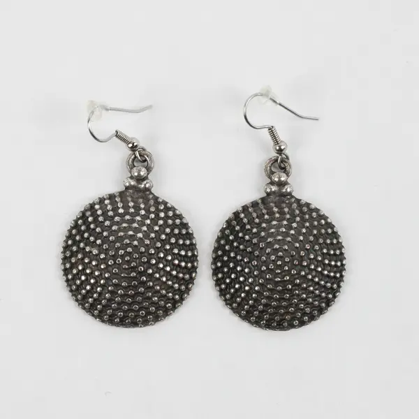 Silver-Tone Textured Round Dangle Earrings