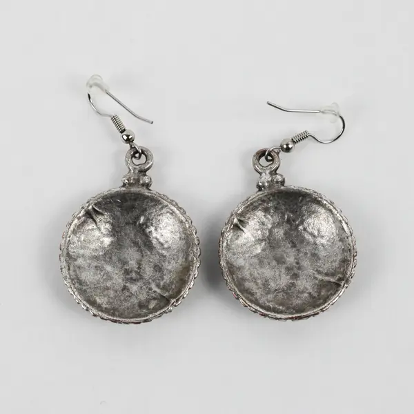 Silver-Tone Textured Round Dangle Earrings