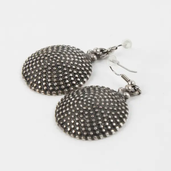 Silver-Tone Textured Round Dangle Earrings