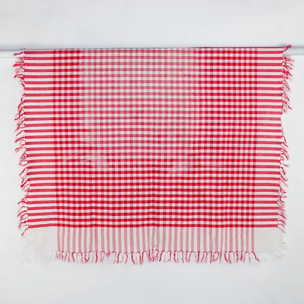 Unbranded Red/White Gingham With Tassels Fabric Tablecloth 48" x 49"