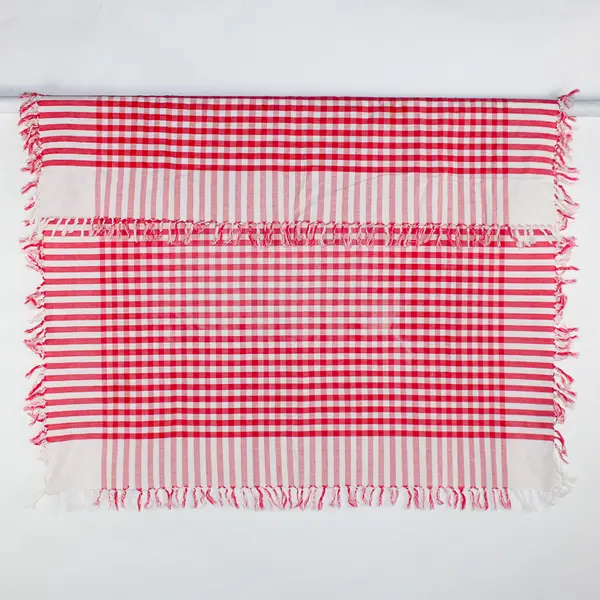 Unbranded Red/White Gingham With Tassels Fabric Tablecloth 48" x 49"