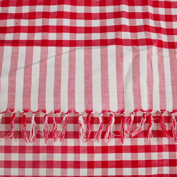 Unbranded Red/White Gingham With Tassels Fabric Tablecloth 48" x 49"