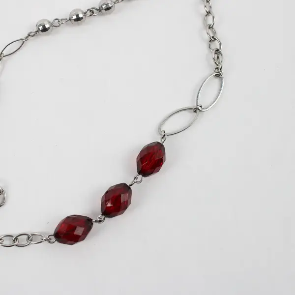 Red and Silver-Tone Multi-Strand Beaded Necklace 26"