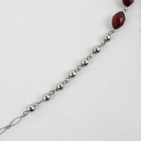Red and Silver-Tone Multi-Strand Beaded Necklace 26"