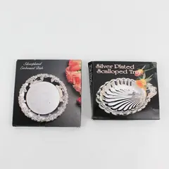 Lot of 2 Silver Plate Dishes From Hong Kong Shell Shape And Grape Cluster Rimmed