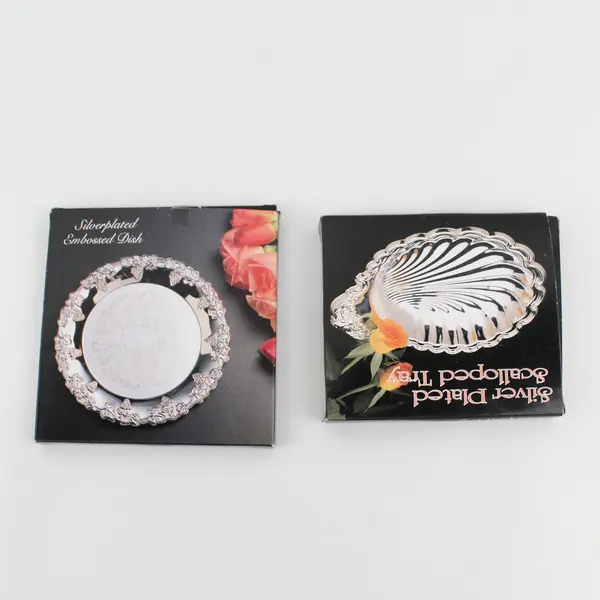 Lot of 2 Silver Plate Dishes From Hong Kong Shell Shape And Grape Cluster Rimmed