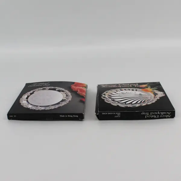 Lot of 2 Silver Plate Dishes From Hong Kong Shell Shape And Grape Cluster Rimmed