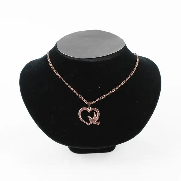 Copper-Tone Open Heart with Dove Pendant Necklace 20"