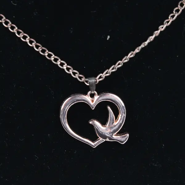 Copper-Tone Open Heart with Dove Pendant Necklace 20"