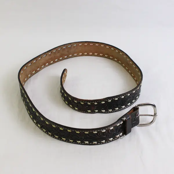 Mallory Tooled Belt Dark Brown Leather Floral Western Size 33