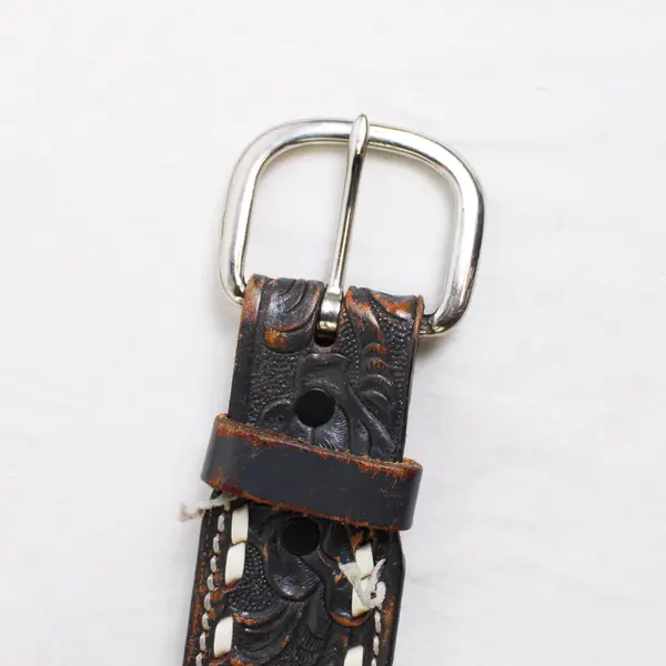 Mallory Tooled Belt Dark Brown Leather Floral Western Size 33