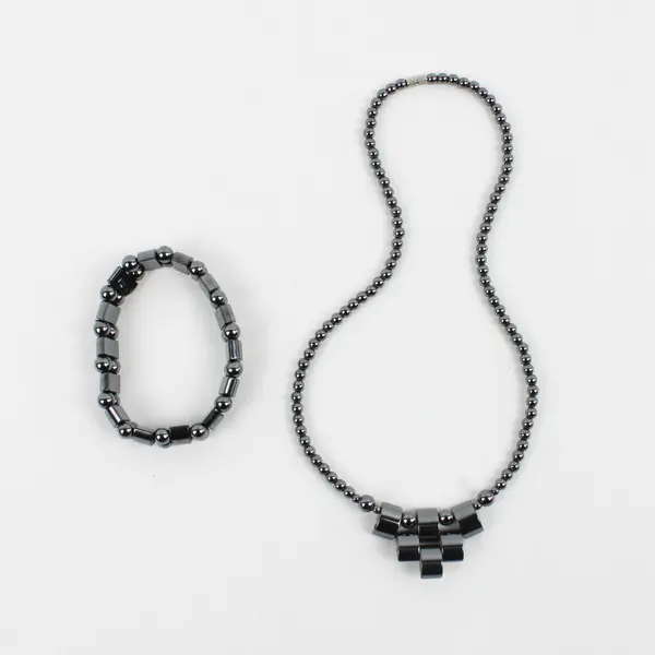 Lot of 2 Hematite Jewelry Necklace and Bracelet