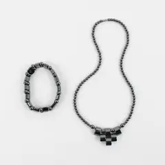 Lot of 2 Hematite Jewelry Necklace and Bracelet