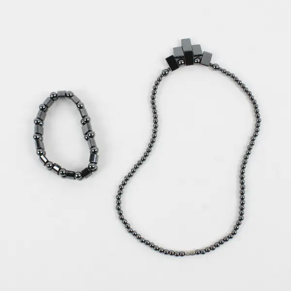 Lot of 2 Hematite Jewelry Necklace and Bracelet