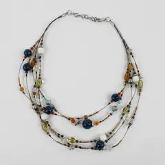 Multi-Strand Multicolor Beaded Statement Necklace 19"