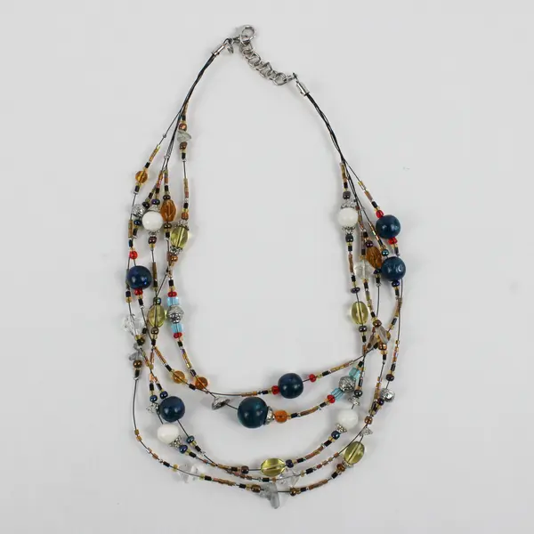 Multi-Strand Multicolor Beaded Statement Necklace 19"