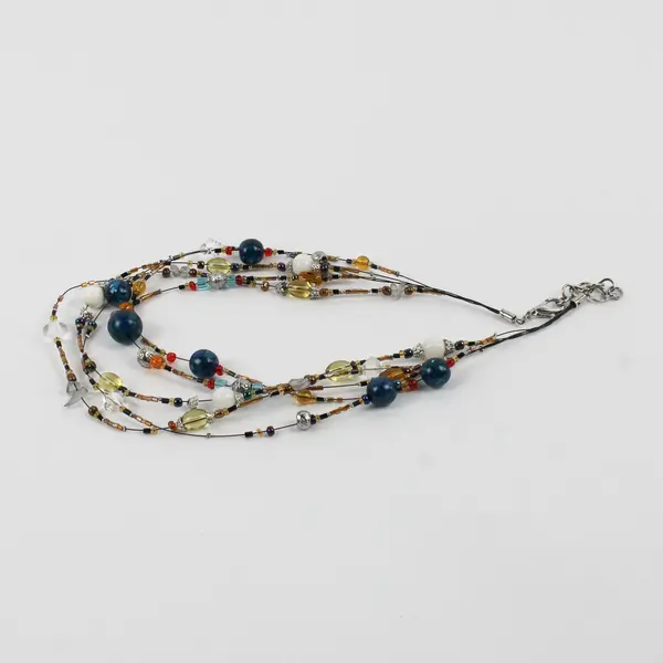 Multi-Strand Multicolor Beaded Statement Necklace 19"