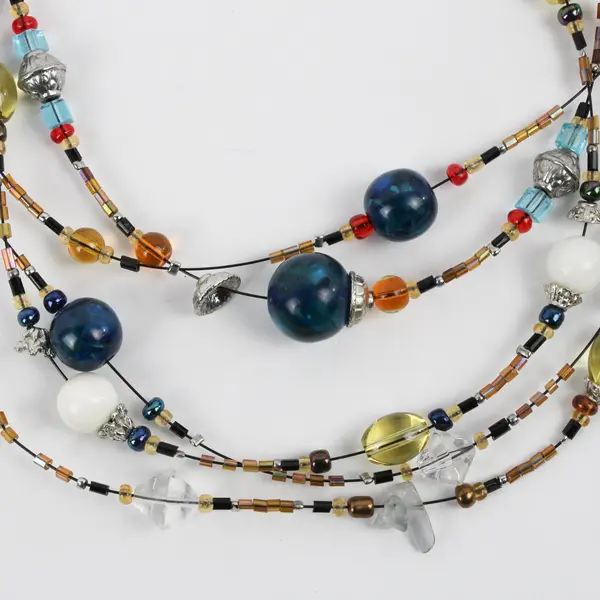 Multi-Strand Multicolor Beaded Statement Necklace 19"