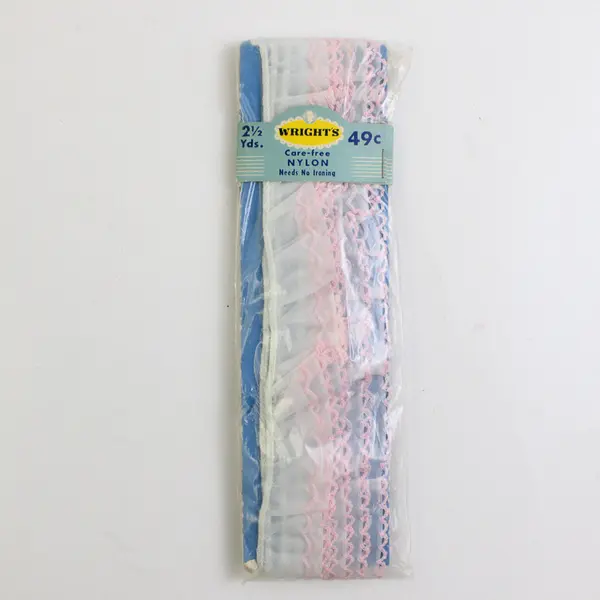 Vintage Wright's Nylon White Pink Scallop Sewing Trim 2.5 Yards 