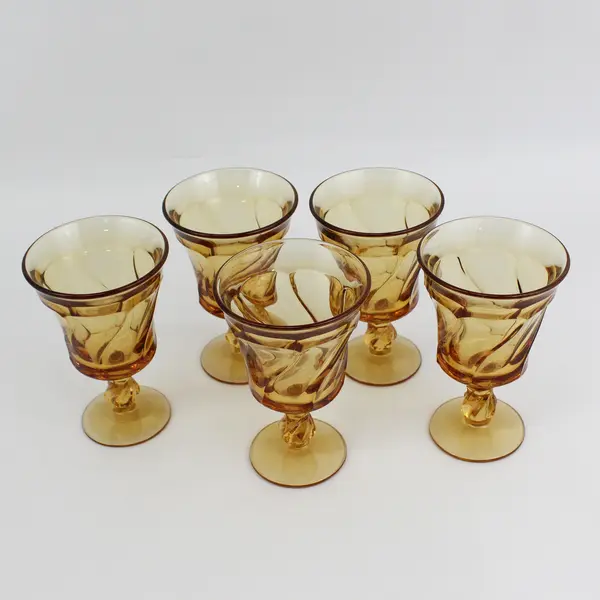 Set of 5 Fostoria Jamestown Amber Water Goblets 5 7/8"