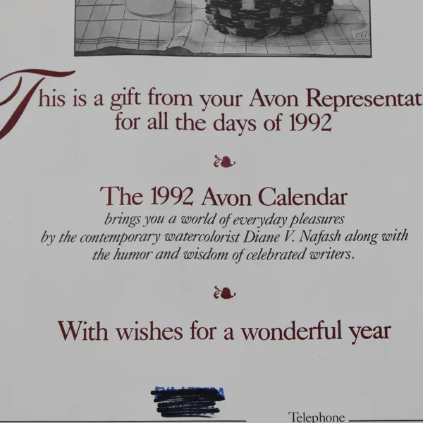 Avon 1992 Calendar At Home A Celebration in Words & Watercolor by Diane V Nafash