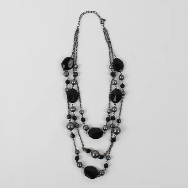Vintage Black and Gray Beaded Multi-Strand Necklace 20"