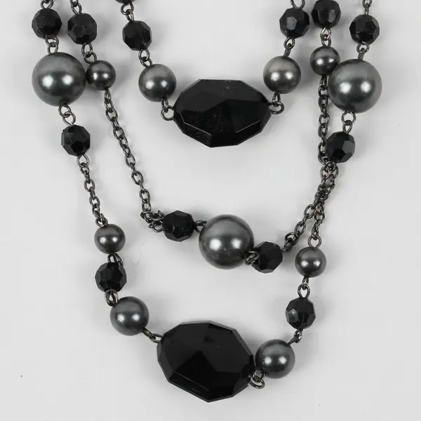 Vintage Black and Gray Beaded Multi-Strand Necklace 20"