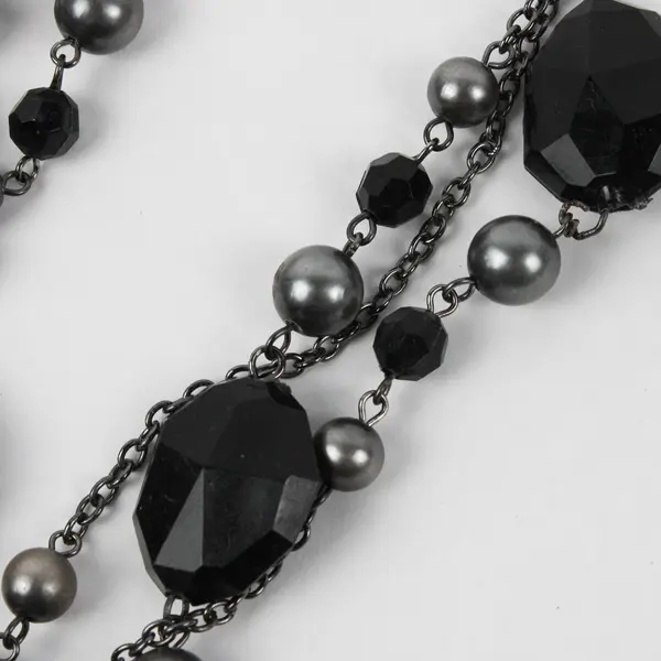 Vintage Black and Gray Beaded Multi-Strand Necklace 20"