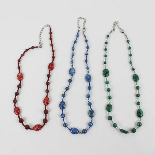 Lot of 3 Beaded Necklaces Lapis Malachite Jasper 21"