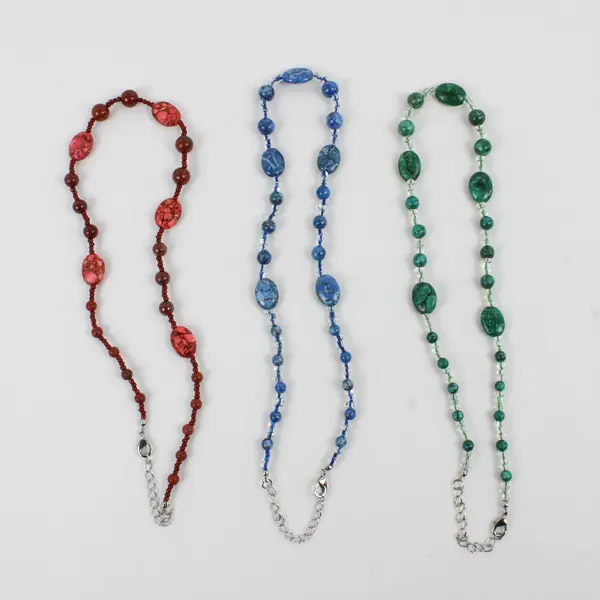Lot of 3 Beaded Necklaces Lapis Malachite Jasper 21"