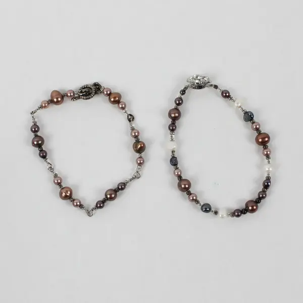 Lot of 2 Multicolor Faux Pearl Beaded Bracelets 7"