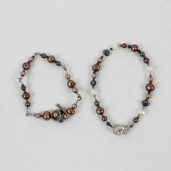 Lot of 2 Multicolor Faux Pearl Beaded Bracelets 7"