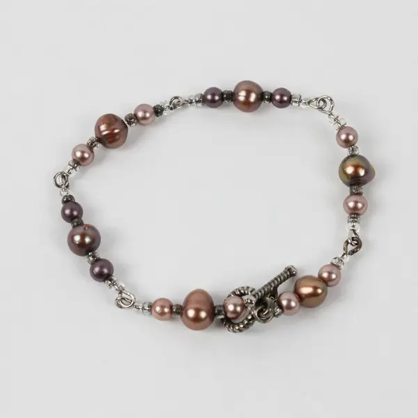 Lot of 2 Multicolor Faux Pearl Beaded Bracelets 7"