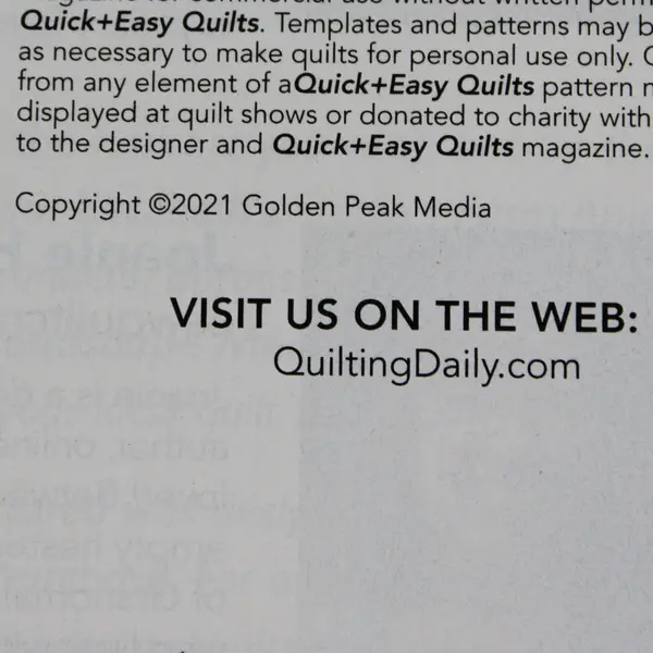 Lot of 2 Quick + Easy Quilts August/September & October/November 2021 Issues