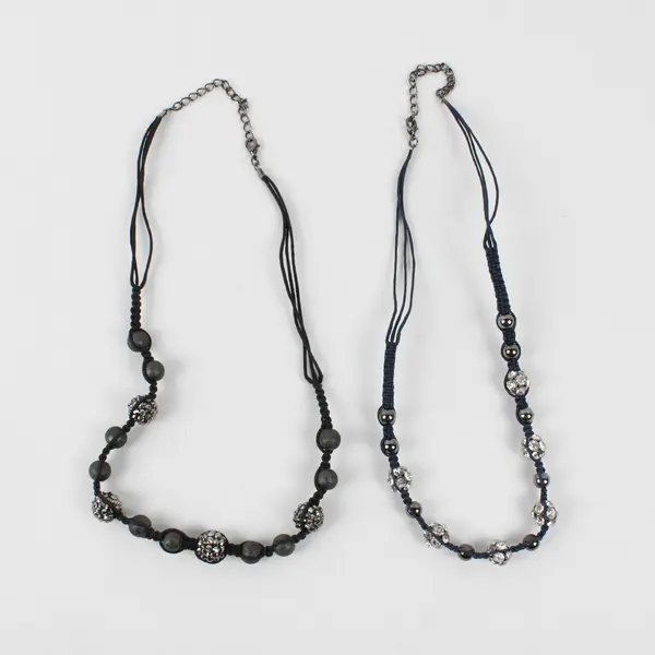 Lot of 2 Braided Rhinestone Bead Necklaces 22"