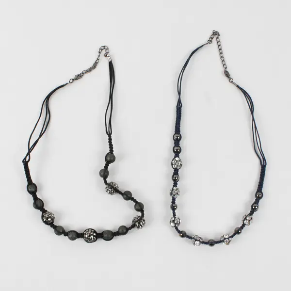 Lot of 2 Braided Rhinestone Bead Necklaces 22"