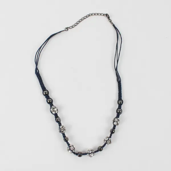 Lot of 2 Braided Rhinestone Bead Necklaces 22"