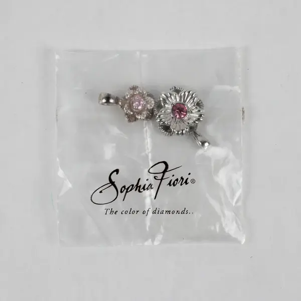 Lot of 2 Sophia Fiori 925 Sterling Silver Flower Charms Pendants Pink Stones