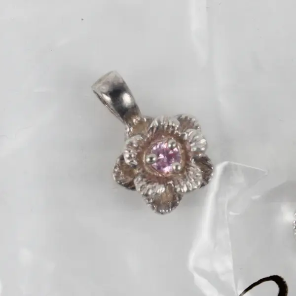 Lot of 2 Sophia Fiori 925 Sterling Silver Flower Charms Pendants Pink Stones