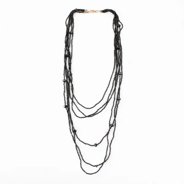 Multi-Strand Black Seed Bead Statement Necklace 27"