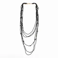 Multi-Strand Black Seed Bead Statement Necklace 27"